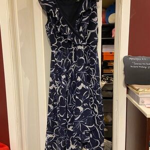 DKNY One Shoulder Navy and White Dress